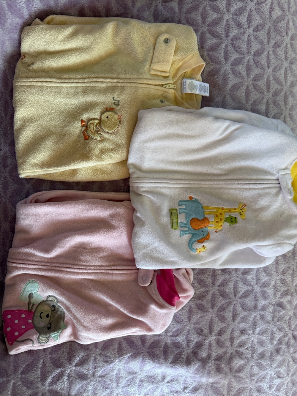 Carter's Yellow, White & Pink Fleece Sleep Sack Set with Animal Embroidery